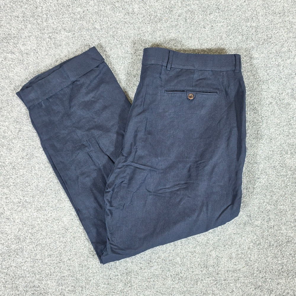 Polo Ralph Lauren Classic Fit Navy Linen Silk Cotton Cuffed Pants Mens 40/32